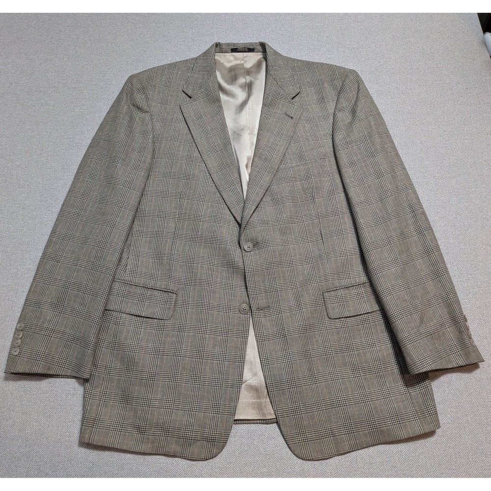 Hart Schaffner Marx Men's 42R Blazer Brown Plaid Wool Jacket Coat Made in USA